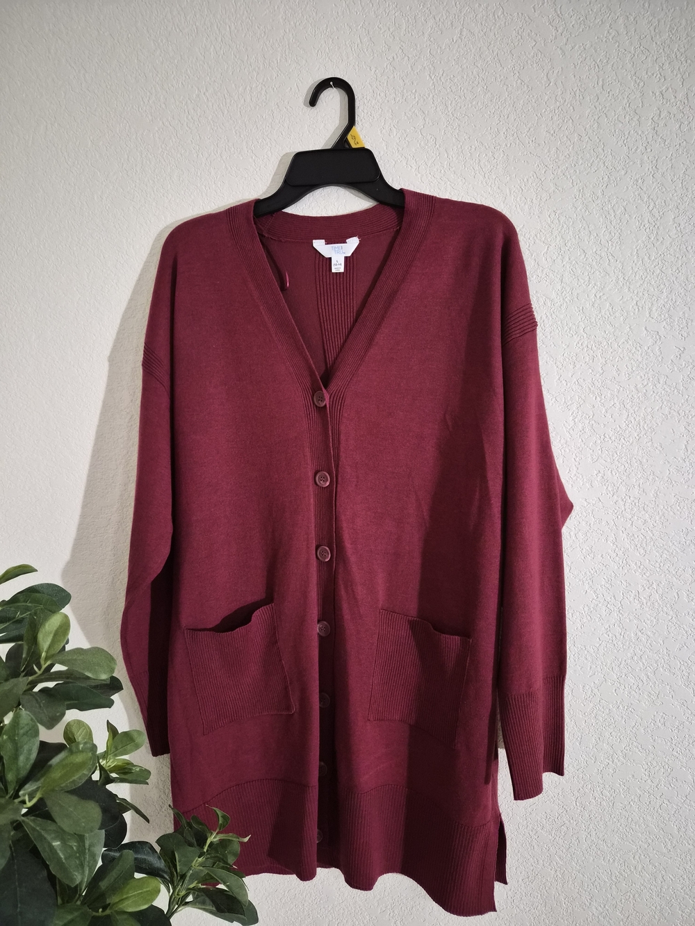 Time and Tru Burgundy Button Front Pocket Cardigan